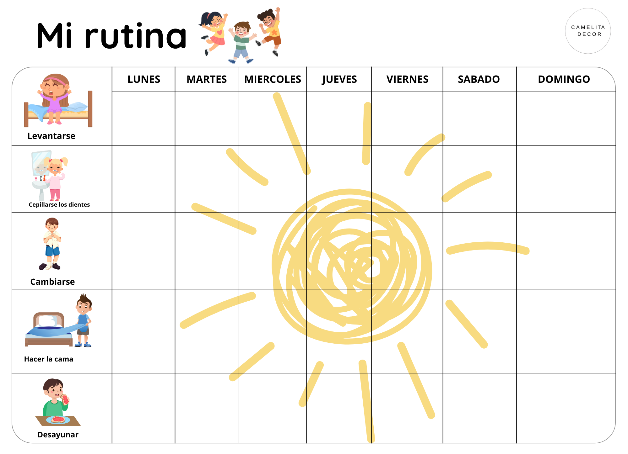 Imprimible de Rutina para niños