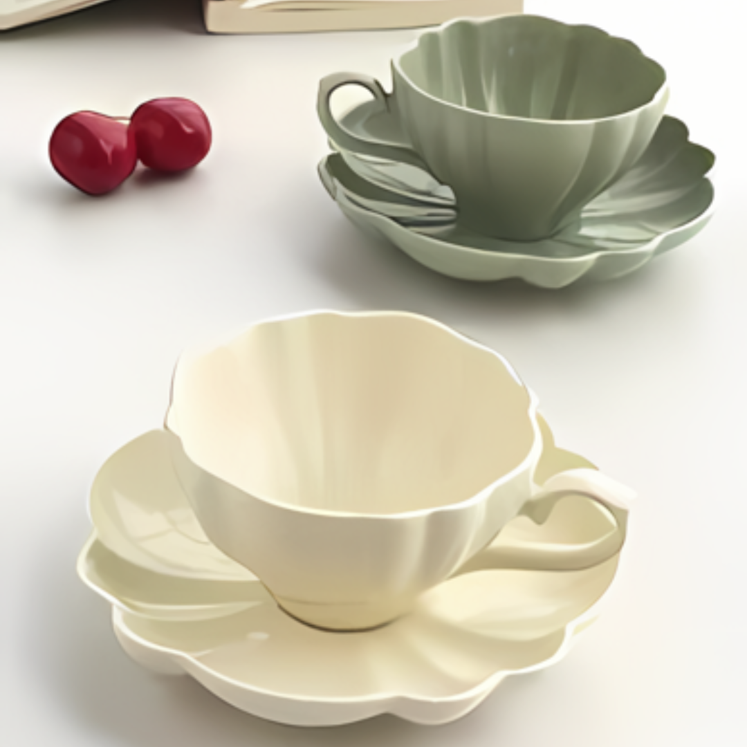 Conjunto Taza y Platillo de café Flor de Lotus vintage