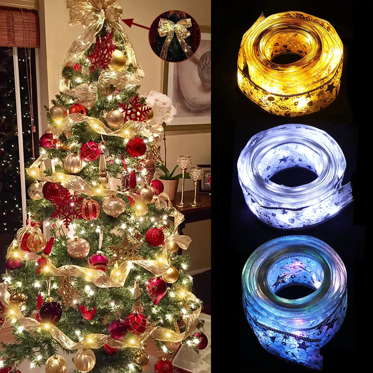 Guirnaldas de luces navideñas de cinta