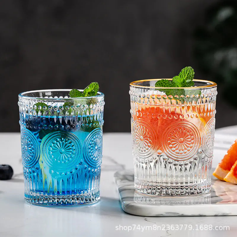 Vasos de Vidrio con Diseño de Girasol Vintage