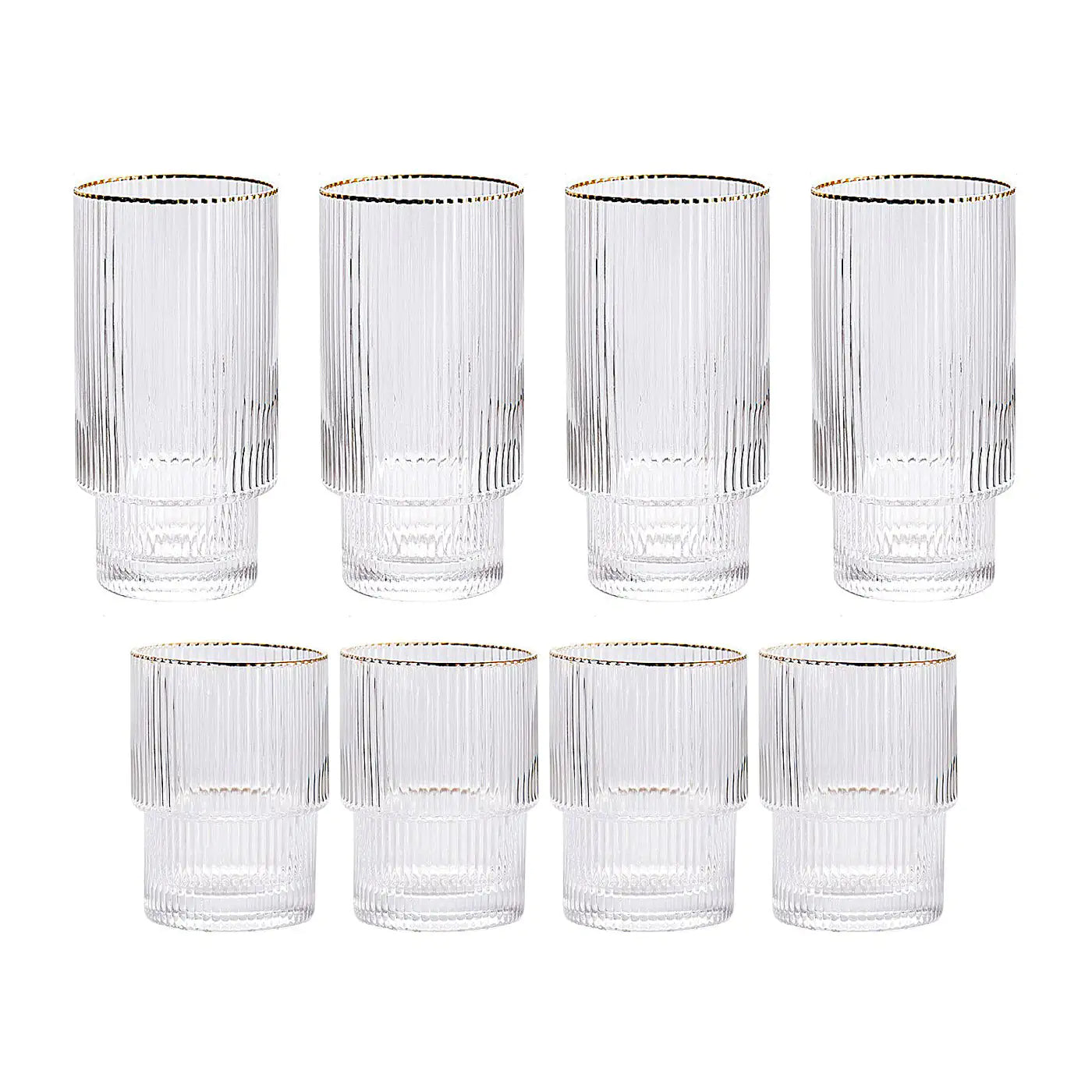 Vaso apilable con borde dorado ondulado