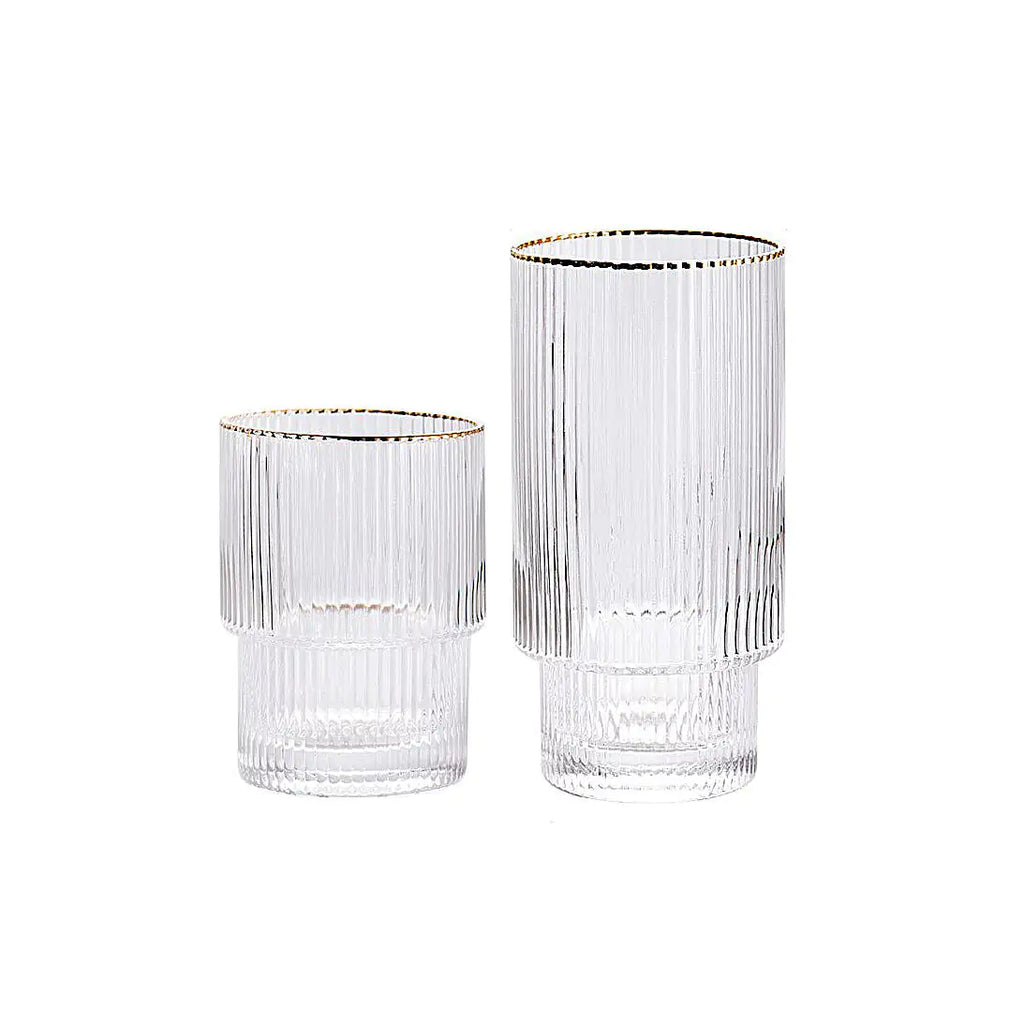 Vaso apilable con borde dorado ondulado