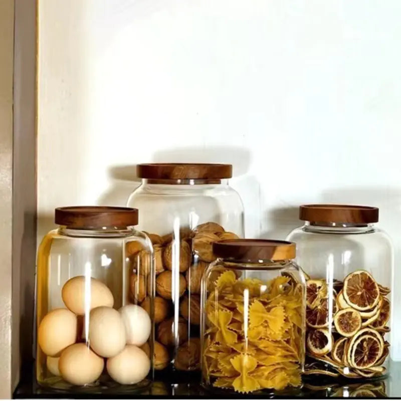 Tarro de vidrio de gran capacidad con tapa de madera