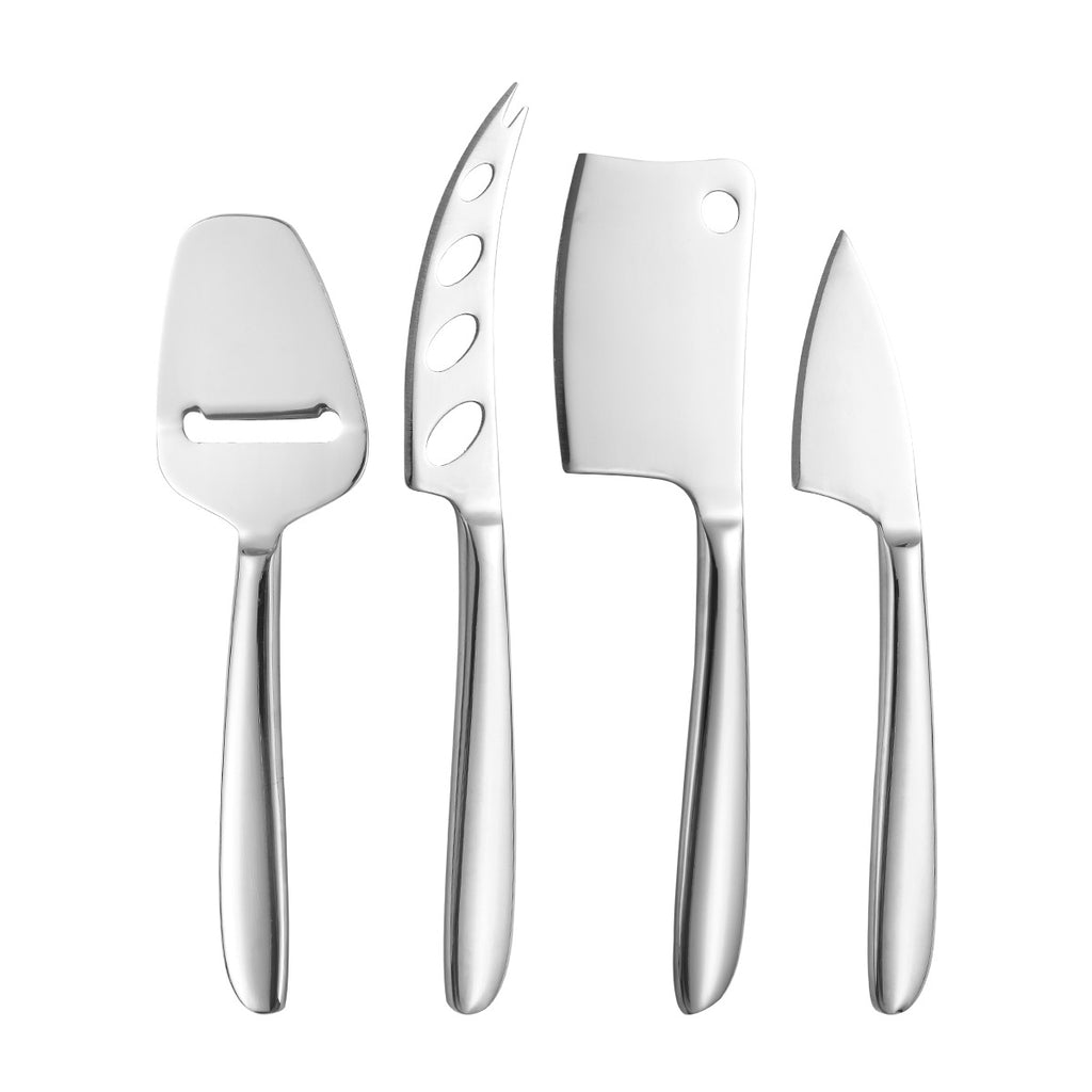 Cuchillos para queso multifuncional de acero inoxidable (4 piezas) – Herramientas de corte duraderas y ergonómicas para rebanar, untar y servir queso.