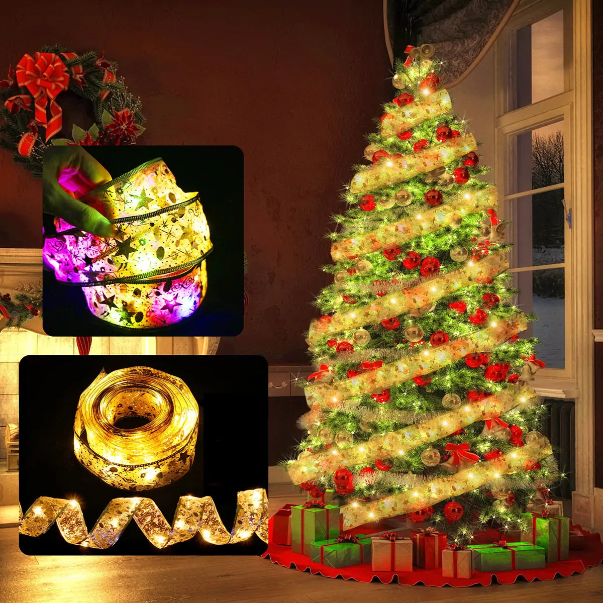 Guirnaldas de luces navideñas de cinta