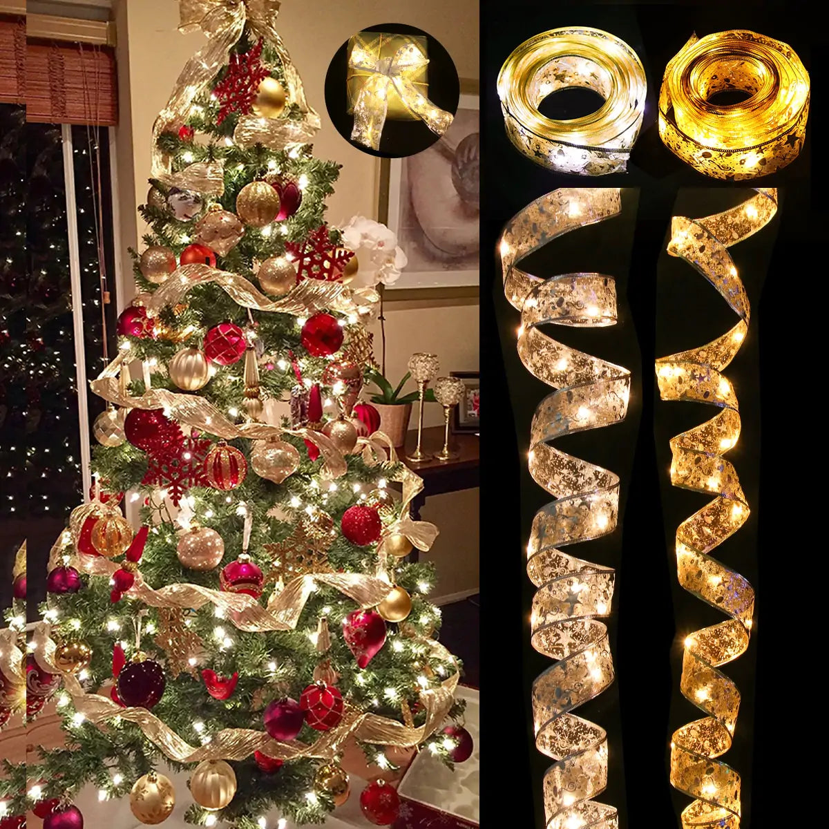 Guirnaldas de luces navideñas de cinta