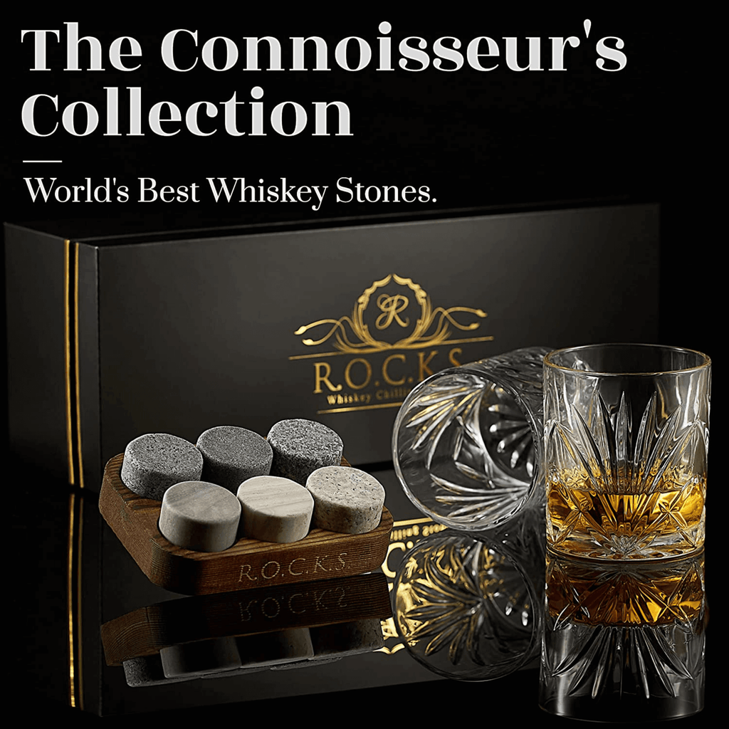 Set del Connoisseur - Edición de Piedras para Whiskey y Vaso de Cristal