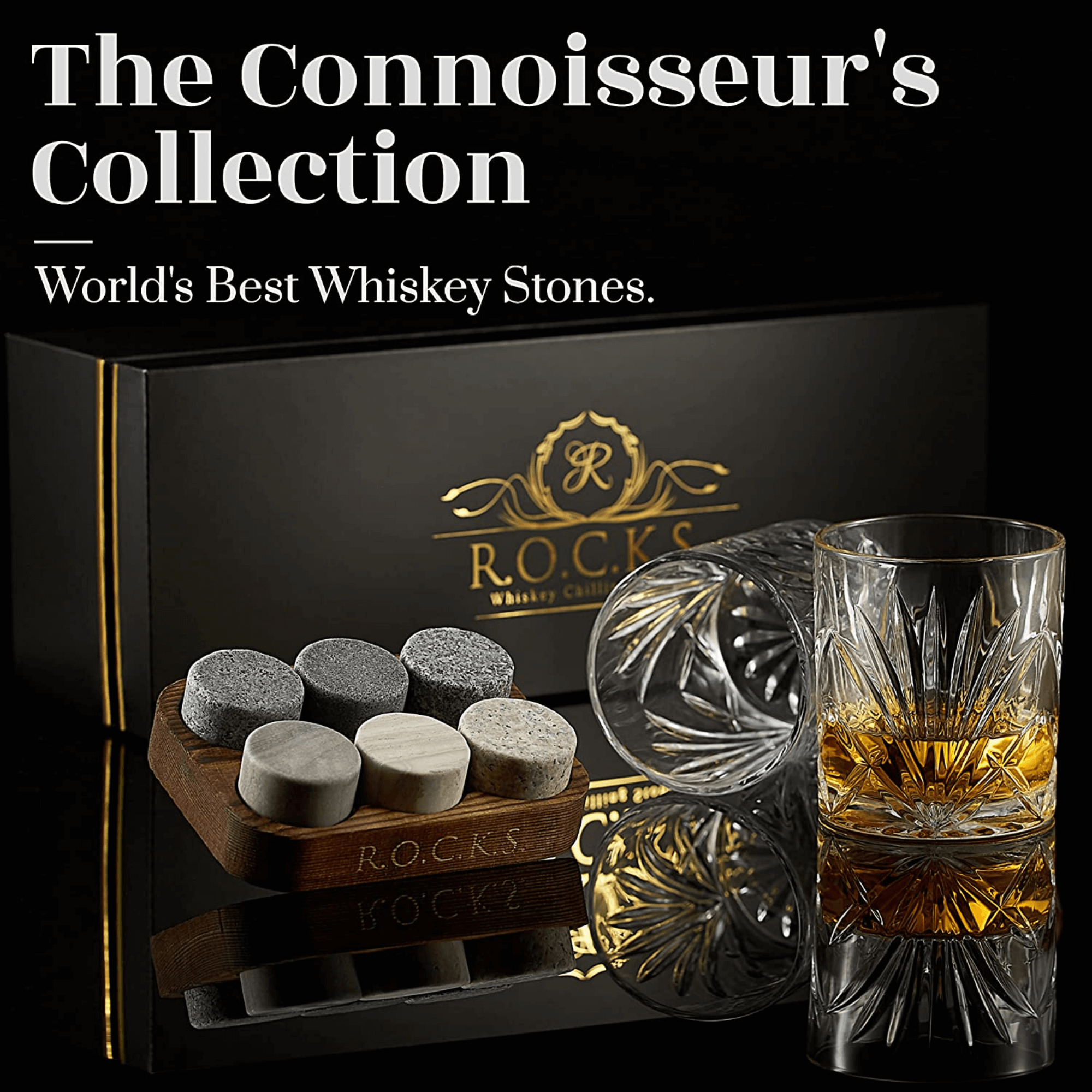Set del Connoisseur - Edición de Piedras para Whiskey y Vaso de Cristal